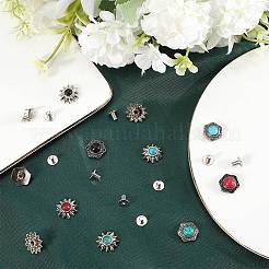 24セット8スタイルの合金ボタン  合成ターコイズと鉄のネジで  財布用  バッグ  革工芸装飾  花  ミックスカラー  13x11.5x6.5mm  穴：2.5mm  3セット/スタイル&nbsp;FIND-CP0001-85