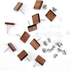 木製イヤリングのDIY作り方  14ペアのひし形ウォールナットウッドスタッドピアスのパーツ  ピアスキャッチ/ピアスバックキャッチ付き  ココナッツブラウン  17x17mm  穴：1.6mm  ピン：0.7mm&nbsp;MAK-BC0001-15