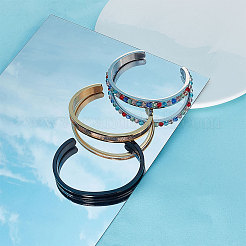 3Pcs 3 Color 304 Stainless Steel Grooved Bangles&nbsp;FIND-UN0002-09