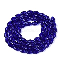 透明ガラスビーズ連売り  ライス  多面カット  ミディアムブルー  8~9x5~6mm  穴：0.9~1mm  約67~68個/連  22.83~23.62インチ（58~60cm）&nbsp;LS-GLAA-N071-01A-A15