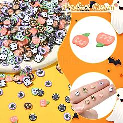 200g ハロウィーンテーマの手作りポリマー粘土カボション  混合図形  5~7x5~6.5x0.8mm  約6680個/セット&nbsp;CLAY-CJ0001-98
