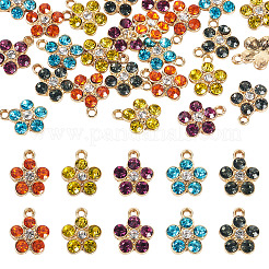 25 個 5 色合金ラインストーンペンダント  花のチャーム  ライトゴールド  ライトゴールド  14.5x12x4mm  穴：1.8mm  5個/カラー&nbsp;FIND-TA0009-29