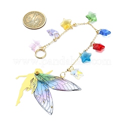 Brass & Transparent Epoxy Resin Fairy Pendant Decoration&nbsp;HJEW-JM02635-03