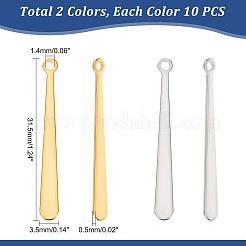 20個2色201ステンレスペンダント  バー  ゴールデン·ステンレス鋼色  31.5x3.5x0.5mm  穴：1.4mm  10個/色&nbsp;STAS-UN0033-07