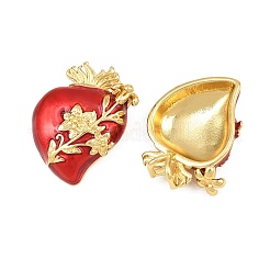 真鍮製エナメルペンダント  花のチャームが付いた聖なるハート  長持ちメッキ  ラックめっき  カドミウムフリー＆鉛フリー  ゴールドカラー  23x19x5.5mm  穴：3x3.5mm&nbsp;KK-CBACBC6-02B-G