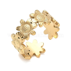 調節可能な304ステンレススチール製カフオープンリング（女性用）  ゴールドカラー  花  調整可能  9.5mm&nbsp;RJEW-Z122-03G-04