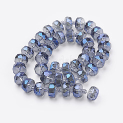 電気メッキガラスビーズセット  フル虹メッキ  多面カット  フラットラウンド  スチールブルー  9~10mm  穴：1mm  約40個/連  12.2インチ（31cm）&nbsp;EGLA-J145-FR10mm-B01