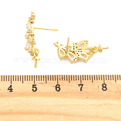 Brass Micro Pave Clear Cubic Zirconia Stud Earring Findings&nbsp;KK-H073-05G