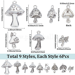 54pcs9スタイルチベットスタイルアロイペンダント  きのこチャーム  アンティークシルバー  15~40x15~30mm  6個/スタイル&nbsp;FIND-SC0014-60