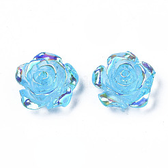 クリア樹脂カボション  ABカラーメッキ  花バラ  ディープスカイブルー  15x14x6mm&nbsp;CRES-N030-001B-02
