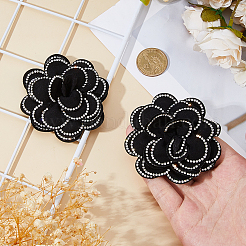 2個の花柄ポリエステル靴バックルクリップ  合金クリップ付き  ブラック  72~73x14mm&nbsp;DIY-HS0002-13A