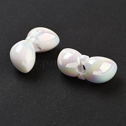 UVメッキアクリルヨーロッパのビーズ  クリスマステーマ  虹色の貝殻効果  蝶結び  ホワイト  15x30x13mm  穴：5mm&nbsp;OACR-S142-04C