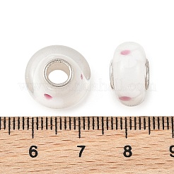 ランプワークと真鍮芯のヨーロピアンビーズ  大穴ビーズ  花とロンデル  ホワイト  15x7.5mm  穴：4mm&nbsp;LAMP-P019-01P-23