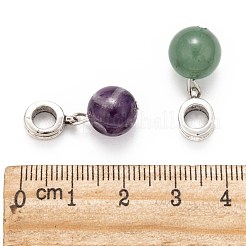大穴合金ヨーロピアンダングルチャーム  ラウンド宝石のペンダント付き  混合石  23mm  穴：5mm&nbsp;X-PALLOY-JF00044