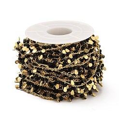 ガラスビーズのティアドロップチャームチェーン  18KGP本金メッキ真鍮カーブチェーン付き  ハンダ付け  スプールで  ブラック  1.5mm&nbsp;CHC-A006-13G-01