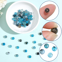 染色された天然龍脈瑪瑙ビーズ100個  ラウンド  スチールブルー  6~6.5mm  穴：1mm&nbsp;G-PA0002-39B