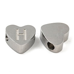 変色しにくい304ステンレススチールビーズ  文字付きのハート  ステンレス鋼色  文字h  7x8x3mm  穴：2mm&nbsp;STAS-H219-16P-H