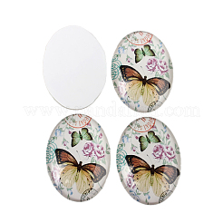 Butterfly Printed Glass Oval Cabochons&nbsp;GGLA-N003-18x25-C42