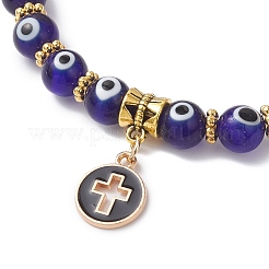 Flat Round with Cross Alloy Enamel Charm Bracelets&nbsp;BJEW-JB12269-01