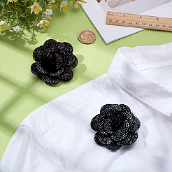 花のフェルトブローチ2個  鉄とガラス  ブラック  60mm&nbsp;JEWB-PH01274