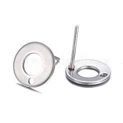 変色しにくい304ステンレススチールスタッドピアス金具  ドーナツ  ステンレス鋼色  10.3mm  穴：1.3mm  ピン：0.7mm&nbsp;STAS-H104-01P