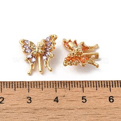真鍮パヴェガラスバタフライスペーサーバー  ニッケルフリー  3穴  ゴールドカラー  ミックスカラー  13.5x14x6mm  穴：1.4mm&nbsp;KK-C062-024G