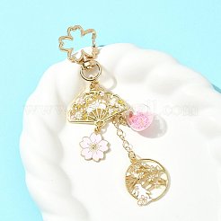 合金エナメルペンダントキーホルダー  回転式スナップフック留め具とガラスの丸型ペンダント付き  ゴールドカラー  兎  118mm&nbsp;HJEW-FS00052-03