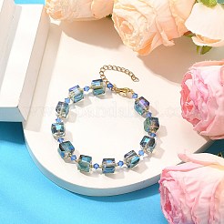 女性用電気メッキガラスビーズストレッチブレスレット  スチールブルー  7-1/8~7-1/2インチ（18~19cm）&nbsp;BJEW-JB11213-02