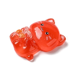 半透明樹脂デコデンカボション  蝶結びをした漫画の猫  レッド  23x17x7mm&nbsp;RESI-M039-03A