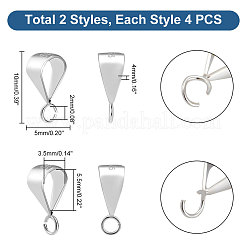 8スタイルのスターリングシルバーチューブベイル2個  ループベイル  メロンシード バックル ペンダントベイル  銀  10x5x4mm  穴：2mm  内径：3.5x5.5mm  4個/スタイル&nbsp;STER-PH0002-20
