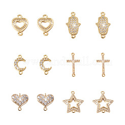 12Pcs 6 Styles Brass Micro Pave Clear Cubic Zirconia Connector Charms&nbsp;KK-TA0001-14