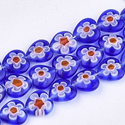 ハンドメイドミッレフィオーリ ランプワークビーズ連売り  ハート  ミックスカラー  10x10x4mm  穴：0.8mm  約42個/連  15.1インチ&nbsp;LAMP-S191-19A-M