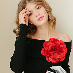 ポリエステルの花のブローチ  鉄のピン付き  レッド  180~190x50~53mm&nbsp;JEWB-WH0021-54B