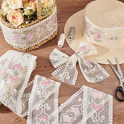 15ヤードポリエステル刺繍フラワーメッシュリボン  ミディアム蘭  3-1/2インチ（90mm）&nbsp;SRIB-GA0001-11B