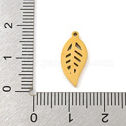316サージカルステンレススチールエナメルペンダント  リーフチャーム  ゴールドカラー  グリーン  17x8x1.5mm  穴：1mm&nbsp;STAS-M073-31G