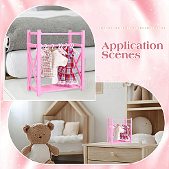 コートハンガー付きプラスチック製ミニクローゼット  ドールハウス家具アクセサリー  ピンク  81x150x180mm&nbsp;DOLL-WH0007-14A