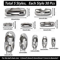 150個 5スタイル 304ステンレススチールボールチェーンコネクター  ステンレス鋼色  5~13x2~6mm  穴：0.6~2.5mm  1.5~4.5mmボールチェーンに適合  30個/スタイル&nbsp;STAS-SC0007-17