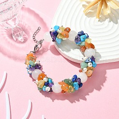 Natural White Jade Round & Mixed Stone Chips & Pearl Beaded Bracelet&nbsp;BJEW-JB09631-02