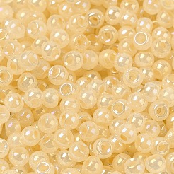 ガラスシードビーズ  セイロン  丸い穴  ラウンド  ナバホホワイト  4x3mm  穴：1.2mm  7650個/ポンド&nbsp;SEED-H002-H-1308