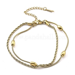 304ステンレススチールロープチェーンブレスレット  女性用二重ブレスレット  オーバル  ゴールドカラー  長さ6-7/8インチ(17.5cm)+62mmエクステンダー&nbsp;BJEW-R003-04G-01