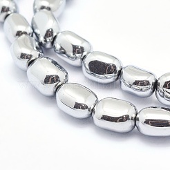 電気メッキ磁気無し合成ヘマタイトビーズ連売り  ナゲット  プラチナメッキ  7x4~5mm  穴：1mm  約57個/連  15.7インチ（40cm）&nbsp;G-L488-A-10
