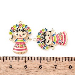 真鍮製エナメルペンダント  カドミウムフリー＆ニッケルフリー＆鉛フリー  18KGP本金メッキ  メキシコ人形チャーム  カラフル  23.5x16x4.5mm  穴：1mm&nbsp;KK-D360-01G