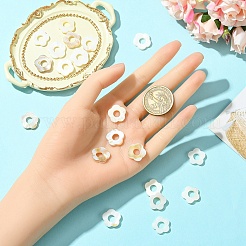 淡水貝ビーズフレーム20個  染め  花  ホワイト  14.5~15.5x15~16x2.5mm  穴：1mm&nbsp;SHEL-YW0001-08