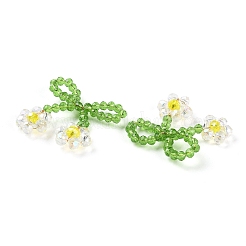 ガラスビーズのペンダント  銅線と  ちょう結び  ∥で∥  花  チャーム  透明  25~27x25~28x5~5.5mm  穴：5.5x7.5mm&nbsp;GLAA-C028-08H