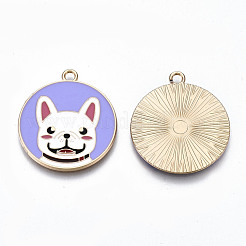環境に優しい合金エナメルペンダント  カドミウムフリーと鉛フリー＆ニッケルフリー  犬と一緒にフラットラウンド  ライトゴールド  ライラック  28x25x1.2mm  穴：2mm&nbsp;X-ENAM-Q437-055-NR