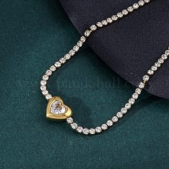 304 Stainless Steel Cubic Zirconia Link Chain Bracelets for Women&nbsp;NJEW-Z067-01G-02