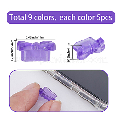45個 9色 PVCモバイル防塵プラグ  蝶結び  ミックスカラー  5.5x11x4mm  5個/カラー&nbsp;AJEW-SC0031-66