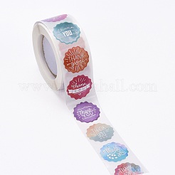 フラットラウンドい紙ありがとうステッカー  thank youの文字  粘着ギフトタグラベルyoustickers  カラフル  6.3x2.9cm  500PCS /ロール&nbsp;DIY-C042-15