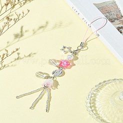 ガラス＆合金＆アクリル携帯ストラップ  ショッキングピンク  16cm&nbsp;HJEW-FS00003