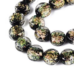 手作りの箔ガラスビーズ連売り  フラットラウンド  ゴールド  10.5x5~7mm  穴：1~1.6mm  約40個/連  16.34~17.13インチ（41.5~43.5cm）&nbsp;FOIL-Q002-03D